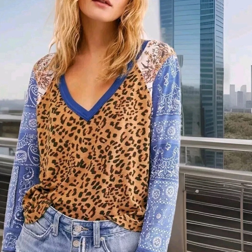 We The Free Animal and Bandana Print Top